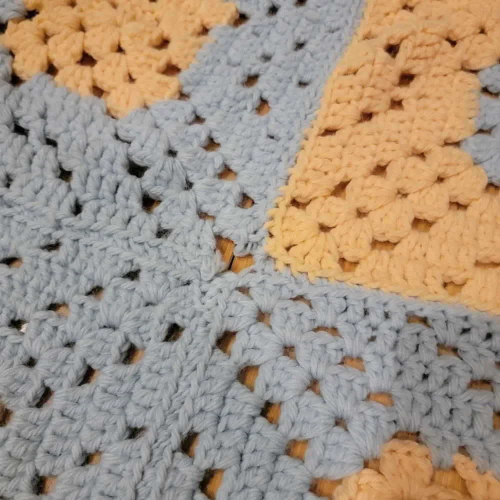 Vintage Granny Knitted Crochet Afghan Throw baby Blanket Handmade Pastel Color